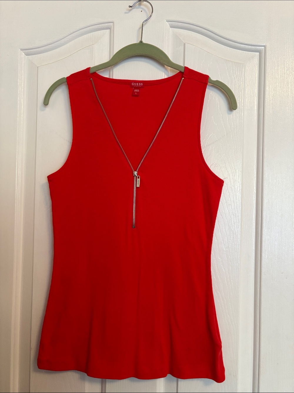 GUESS Red Zip-Front Sleeveless Tank